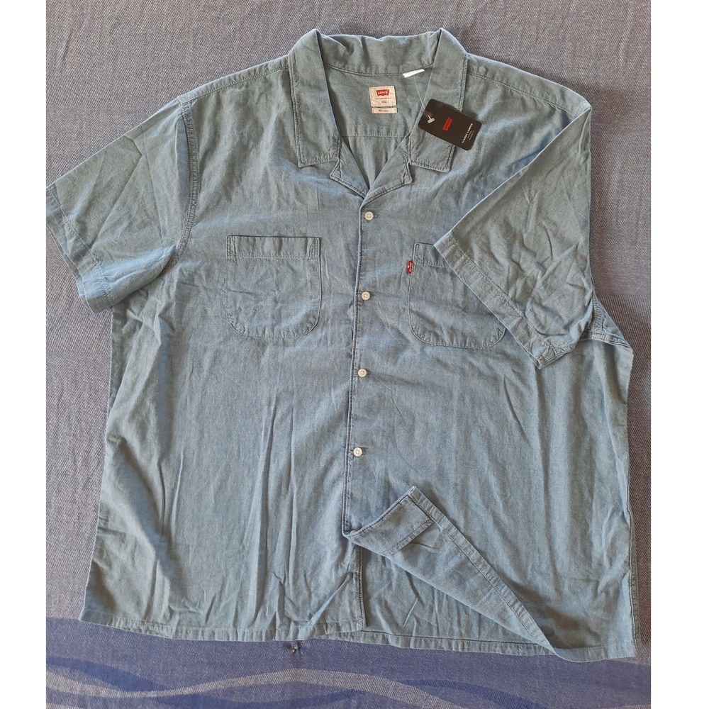 Levis Classic Camper Shirt Men XXL Relaxed Fit Short Sleeve Blue Chambray Cotton